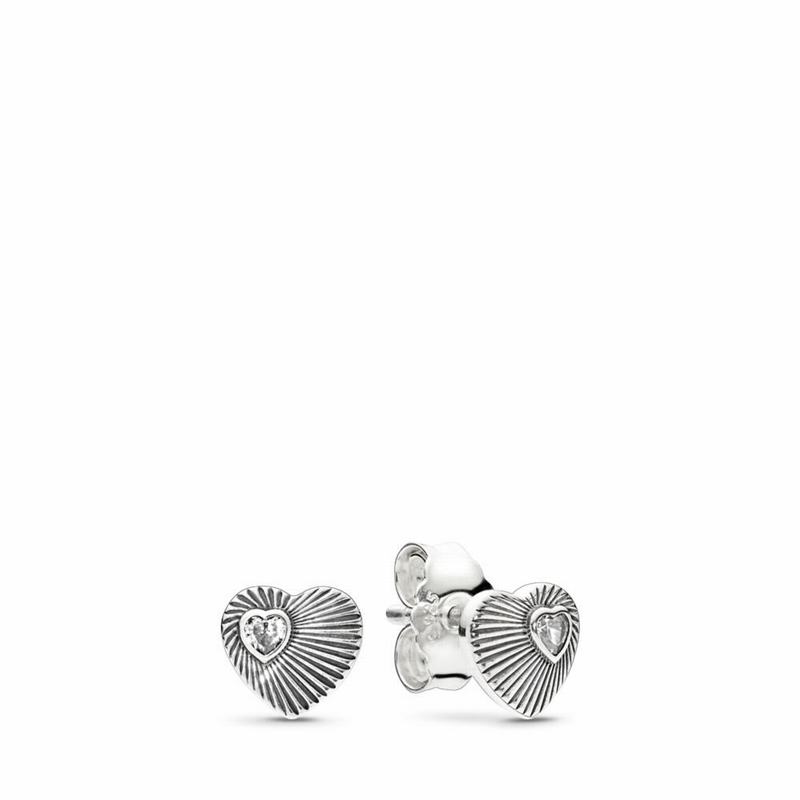 Pandora Vintage Heart Fans Stud Earrings Outlet NZ, Sterling Silver (053249-UFT)